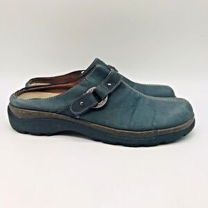 Bass Brit Mules Clogs Women's 8M Blue Leather Round Toe Casual Comfort Shoes